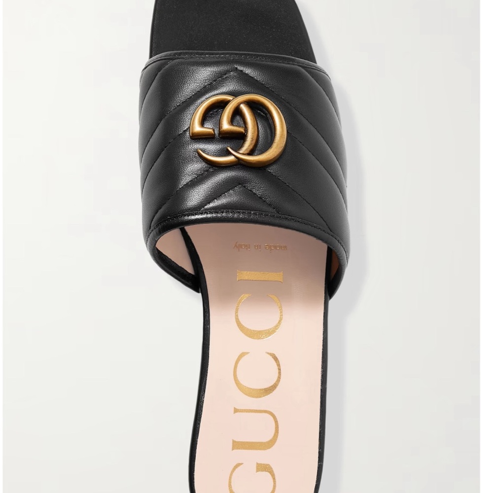 Gucci Black Quilted Sandals with Gold GG Logo